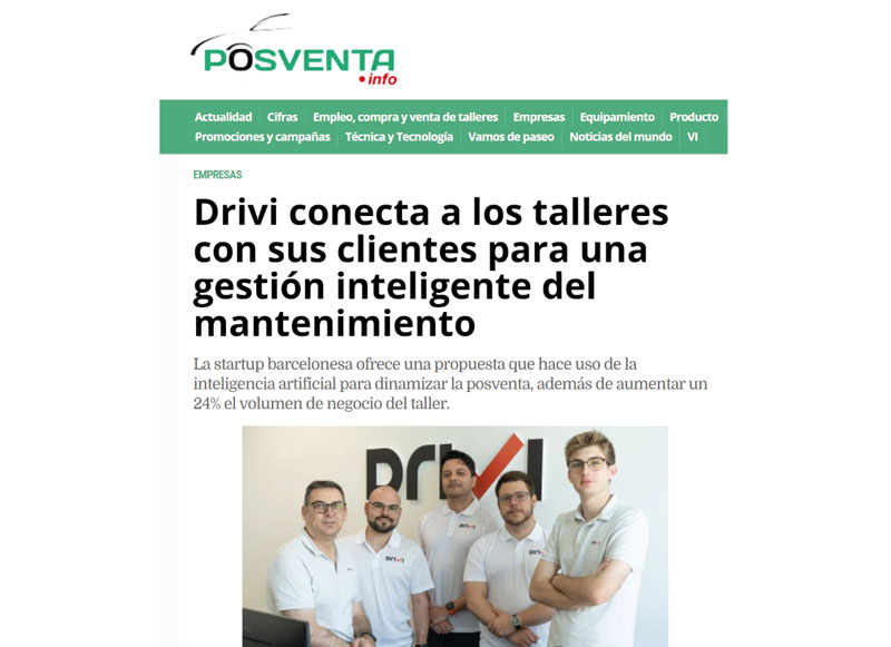 Drivi conecta a los talleres con sus clientes para una gestión inteligente del mantenimiento