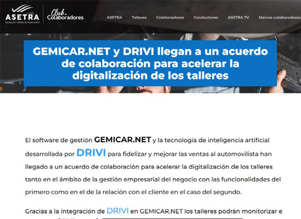 Gemicar.net y Drivi llegan a un acuerdo de colaboración para acelerar la digitalización de los talleres